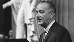 President Lyndon B. Johnson gives remarks inside the U.S. Capitol rotunda before signing the Voting Rights Act in August 1965. President Lyndon B. Johnson gives remarks inside the U.S. Capitol rotunda before signing the Voting Rights Act in August 1965.