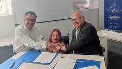 Left to right: UITP Secretary General, Mohamed Mezghani; Laura Al&ccaron;iauskait&edot;, project coordinator at the European Network of Independent Living and Georgios Kouroupetroglou, president of the Association for the Advancement of Assistive Technology after signing the Lecco declaration.