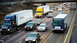 A Pace bus using the shoulder on a Chicago area highway. A Pace bus using the shoulder on a Chicago area highway.