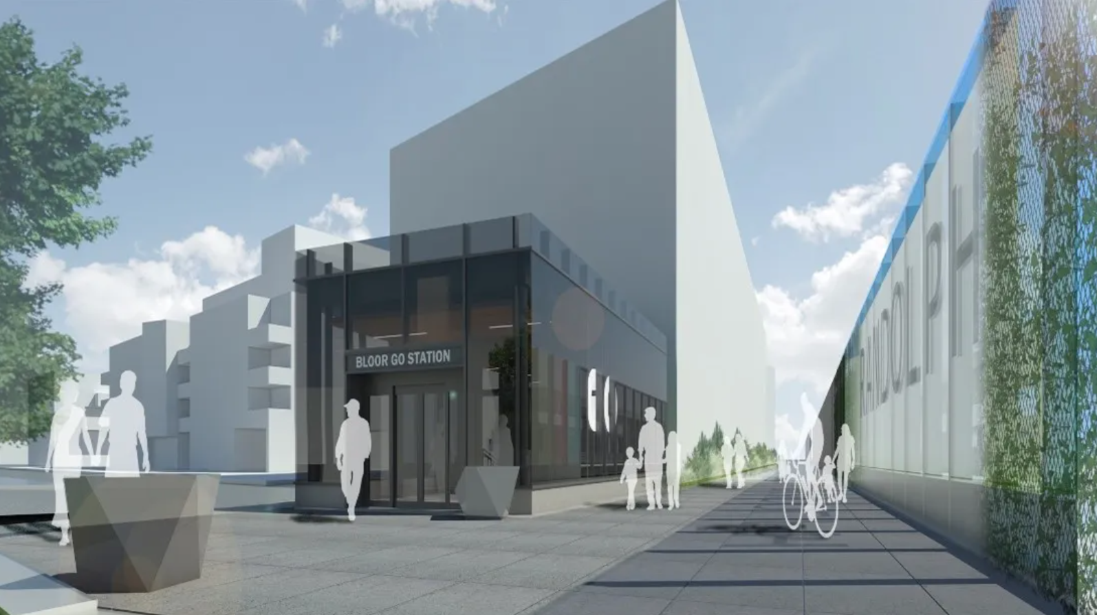 Artist&rsquo;s rendering of the new entrance pavilion from the West Toronto Railpath.