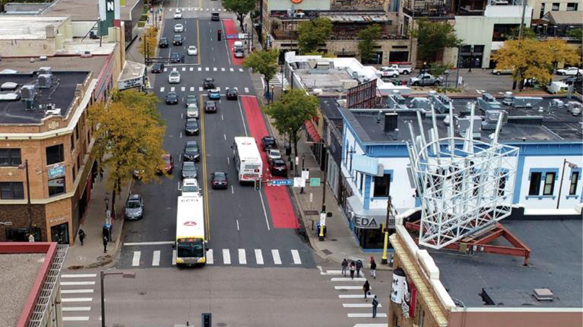 Bus lanes on Hennepin were part of a pilot project that began in 2019. [Photo: city of Minneapolis]