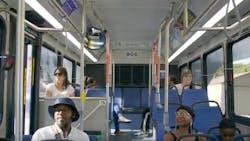 The system uses the HVAC unit to draw in air from the bus compartment, filter it, and return the clean, conditioned air back to the bus. The system uses the HVAC unit to draw in air from the bus compartment, filter it, and return the clean, conditioned air back to the bus.