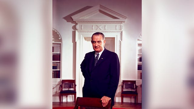 A portrait of President Lyndon B. Johnson taken in the Oval Office in December 1963.
