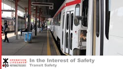 A screenshot of OLI's video focusing on safety on and around rail transit systems. A screenshot of OLI's video focusing on safety on and around rail transit systems.