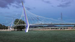 The pedestrian access and redevelopment corridor (PARC) project, which would construct a cable-suspended bridge accommodating pedestrians and bicyclists with elements of flood mitigation, was awarded a RAISE grant. The pedestrian access and redevelopment corridor (PARC) project, which would construct a cable-suspended bridge accommodating pedestrians and bicyclists with elements of flood mitigation, was awarded a RAISE grant.