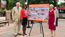 Left to right: U.S. Rep. David E. Price (D-NC-04), FTA Administrator Nuria Fernandez and U.S. Rep. Deborah Ross (D-NC-02) at and event awarding Raleigh, N.C., $35 million for the Wake BRT New Bern project.