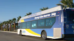 One of SunLine Transit Agency's 17 hydrogen fuel cell buses; a new demonstration project in partnership with SoCalGas will assess producing hydrogen from renewable natural gas.