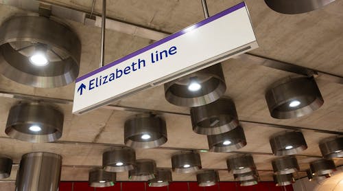 A sign directing passengers to the Elizabeth Line, which opened in May 2022.