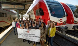 Caltrain officials were joined by federal, state and municipal representatives to mark the first public introduction of its new EMUs, which will enter service in 2024 as part of its electrification project that will electrify a 51-mile corridor from San Francisco&rsquo;s 4th and King Caltrain Station to the Tamien Caltrain Station.