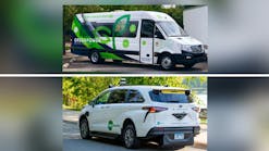 Top: A GreenPower zero-emission AV shuttle; Bottom: May Mobility&apos;s ADA-compliant Toyota Sienna equipped with its Autono-MaaS platform.
