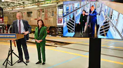 New York Gov. Kathy Hochul and MTA Chief Executive Officer Janno Lieber tour a 7 train with newly installed high resolution security cameras at the Corona Maintenance Facility in Queens, Tuesday Sept. 20, 2022. Eventually, all subway cars in the New York City transit system will be outfitted with two high resolution video cameras to ensure safety for straphangers. (Kevin P. Coughlin / Office of Governor Kathy Hochul)