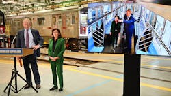 New York Gov. Kathy Hochul and MTA Chief Executive Officer Janno Lieber tour a 7 train with newly installed high resolution security cameras at the Corona Maintenance Facility in Queens, Tuesday Sept. 20, 2022. Eventually, all subway cars in the New York City transit system will be outfitted with two high resolution video cameras to ensure safety for straphangers. (Kevin P. Coughlin / Office of Governor Kathy Hochul) New York Gov. Kathy Hochul and MTA Chief Executive Officer Janno Lieber tour a 7 train with newly installed high resolution security cameras at the Corona Maintenance Facility in Queens, Tuesday Sept. 20, 2022. Eventually, all subway cars in the New York City transit system will be outfitted with two high resolution video cameras to ensure safety for straphangers. (Kevin P. Coughlin / Office of Governor Kathy Hochul)