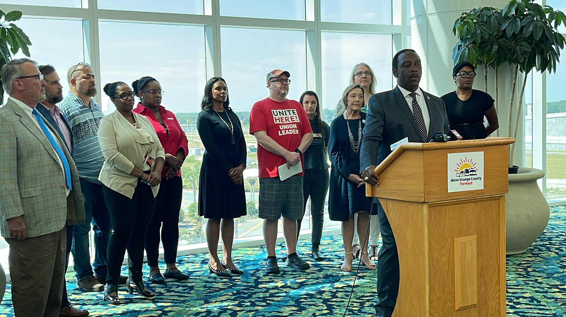 Orange County Mayor Jerry Demings speaks during a press conference to kick off a push advocating for a one-percent sales tax to fund transportation improvements in the region.