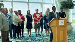 Orange County Mayor Jerry Demings speaks during a press conference to kick off a push advocating for a one-percent sales tax to fund transportation improvements in the region.