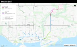 A map showing where the Ontario Line&apos;s alignment will be.
