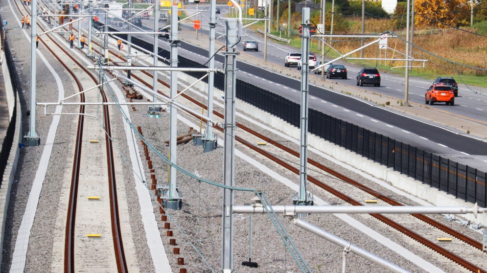 Tracks near Du Quartier Station near the REM rail project's south end.