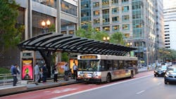 A CTA bus operating in Chicago's loop. A CTA bus operating in Chicago's loop.