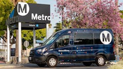 A Metro Micro vehicle at L.A. Metro's Artesia station. A Metro Micro vehicle at L.A. Metro's Artesia station.