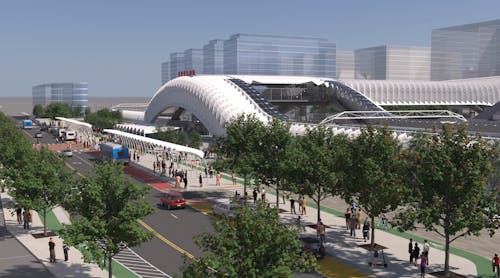 A preliminary conceptual rendering of Fresno Station as part of the high-speed rail project in the Central Valley.