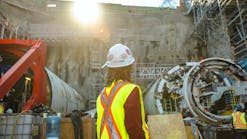 Elsie, the first of two tunnel boring machines for the Broadway Subway Project prepares for launch from the future Great Northern Way-Emily Carr Station, while assembly of Phyllis is underway.