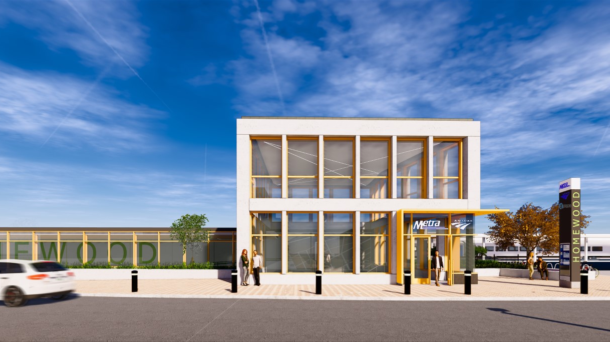 A rendering of a renovated Homewood Station on the Metra Electric Line. IHC Construction was awarded a contract to perform the renovation work by the Metra Board of Directors.