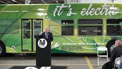 NJ Transit President and CEO Kevin S. Corbett speaks at an Oct. 4, 2022, event unveiling NJ Transit&apos;s first battery-electric bus.