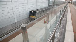 A LIRR train moves through the new platform of the new Grand Central Madison. A LIRR train moves through the new platform of the new Grand Central Madison.