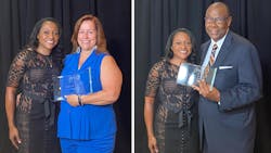 Michelle Edwards Arnold, director at Collier Area Transit (CAT) presenting Loretta Fuegos, left, and Murray Seabrook with Operator of the Year awards.