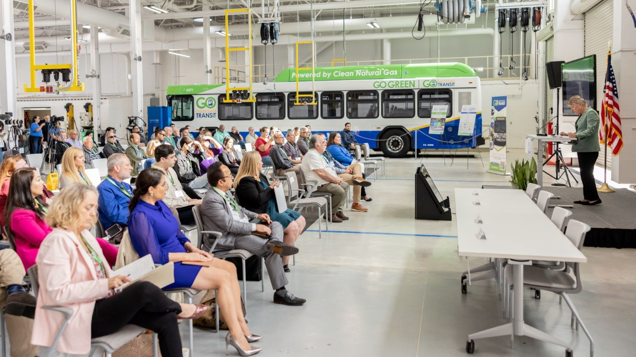 Rep. Brownley address the crowd at GCTD's Clean Air Summit and Expo.