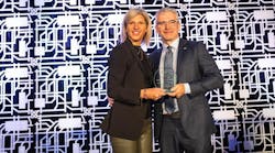 STM CEO Marie-Claude L&eacute;onard, left, with former CEO Luc Tremblay who received the William G. Ross Lifetime Achievement Award at the CUTA 2022 conference in Montr&eacute;al.