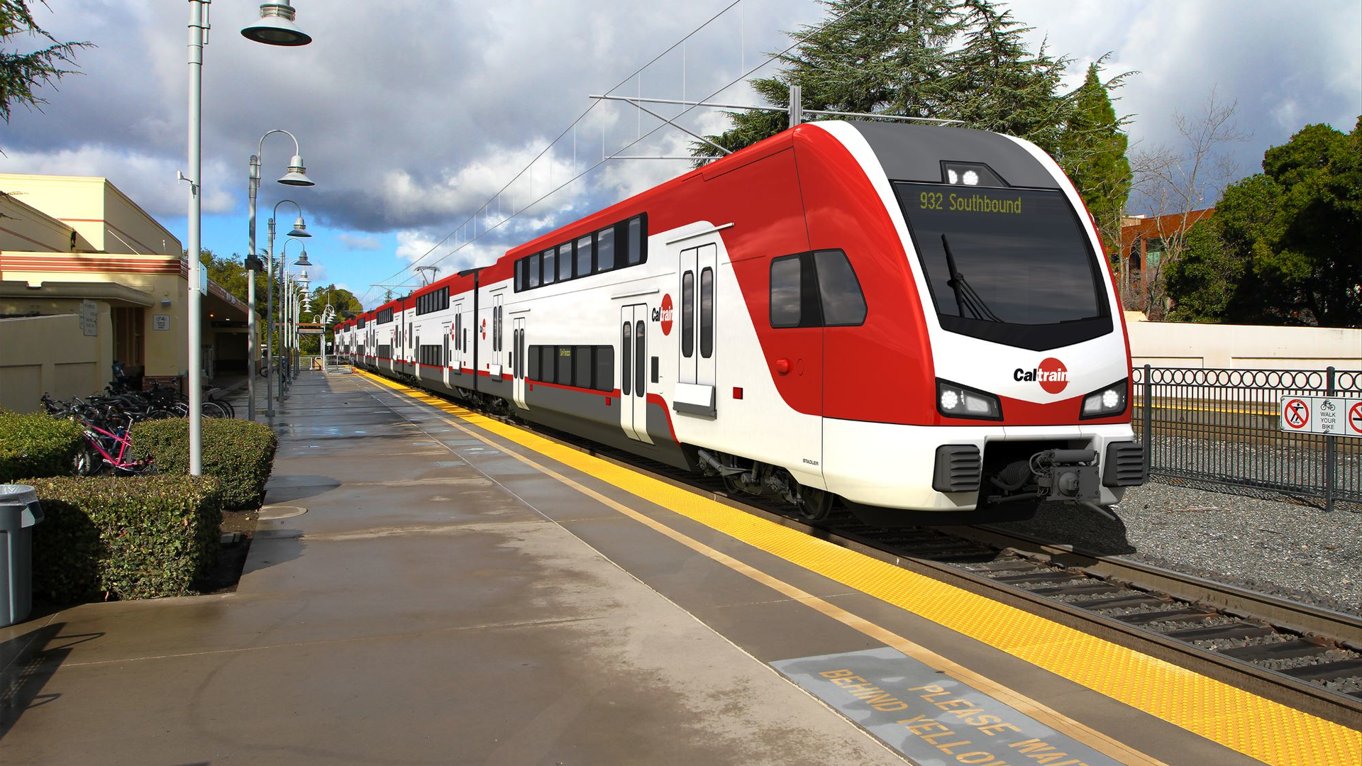 A rendering of an electric Caltrain.