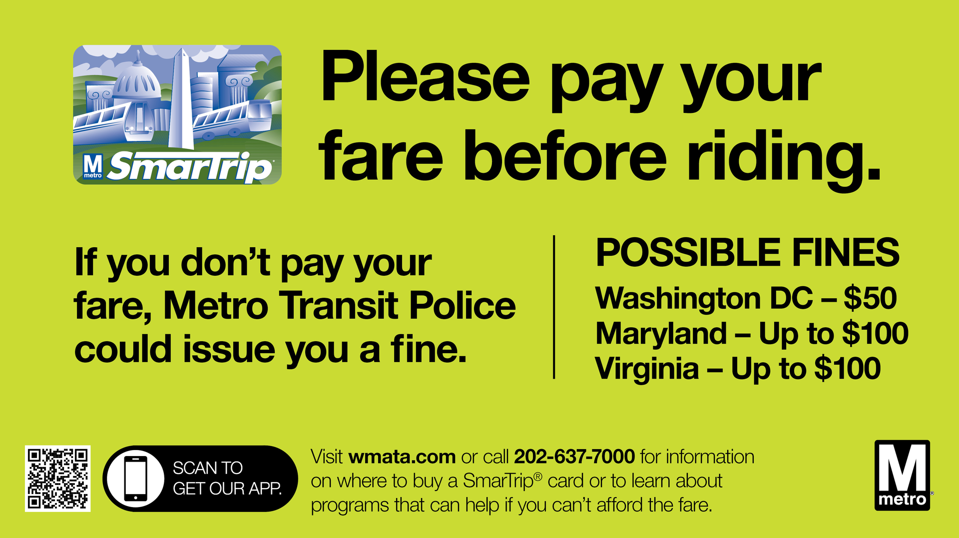 The warning that will appear on digital signage and on fliers on WMATA's system; following the warning period, citations will be issued to violators.