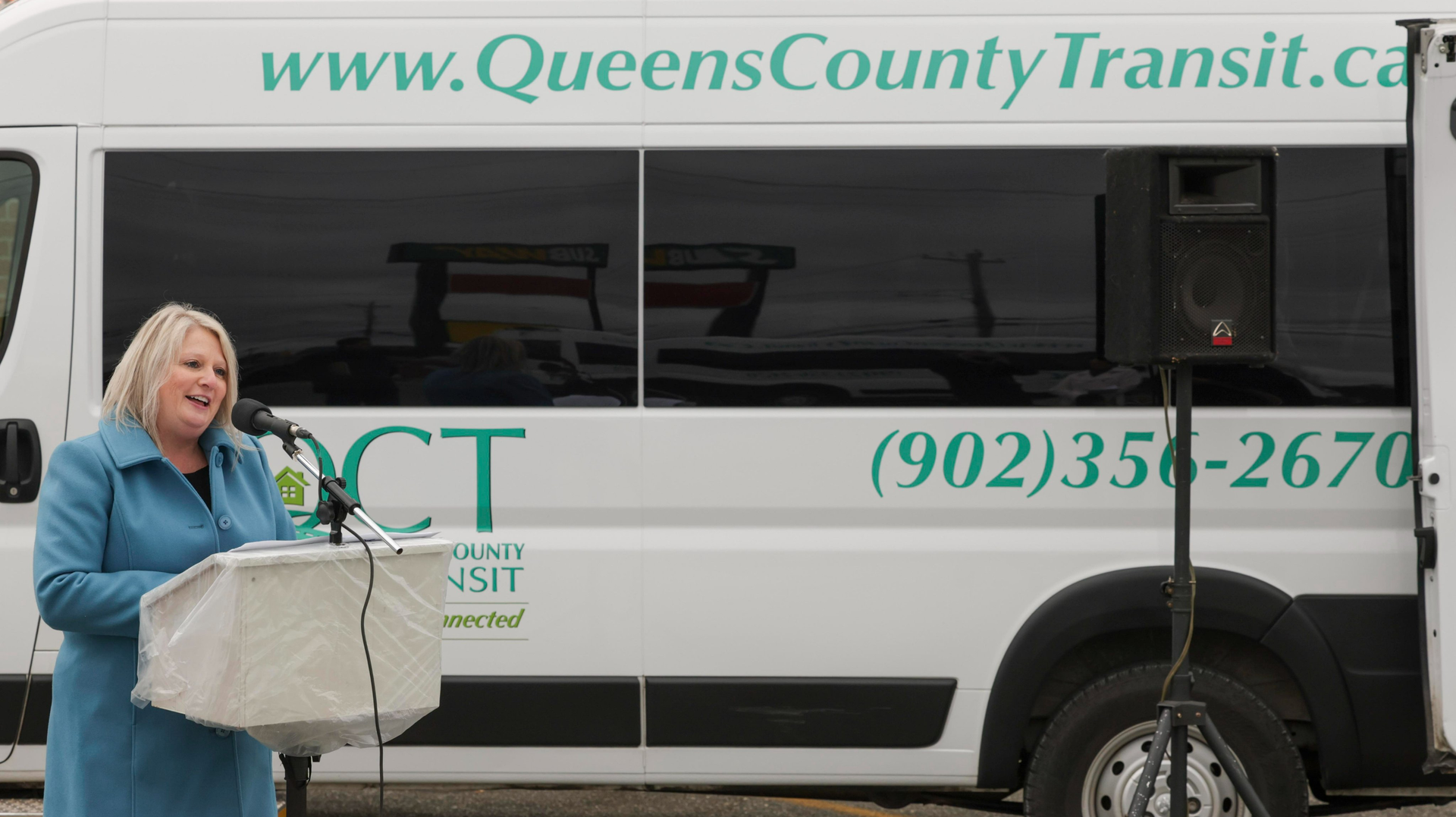 Nova Scotia Public Works Minister Kim Masland at an event marking the distribution of C$10.9 million in funding to the province's transit providers to bridge shortfalls caused by the COVID-19 pandemic.