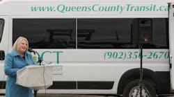 Nova Scotia Public Works Minister Kim Masland at an event marking the distribution of C$10.9 million in funding to the province's transit providers to bridge shortfalls caused by the COVID-19 pandemic. Nova Scotia Public Works Minister Kim Masland at an event marking the distribution of C$10.9 million in funding to the province's transit providers to bridge shortfalls caused by the COVID-19 pandemic.