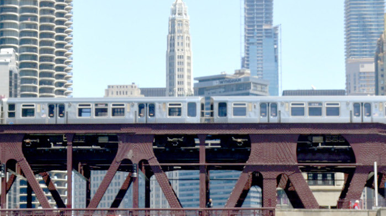 Train on Wells Street Bridge