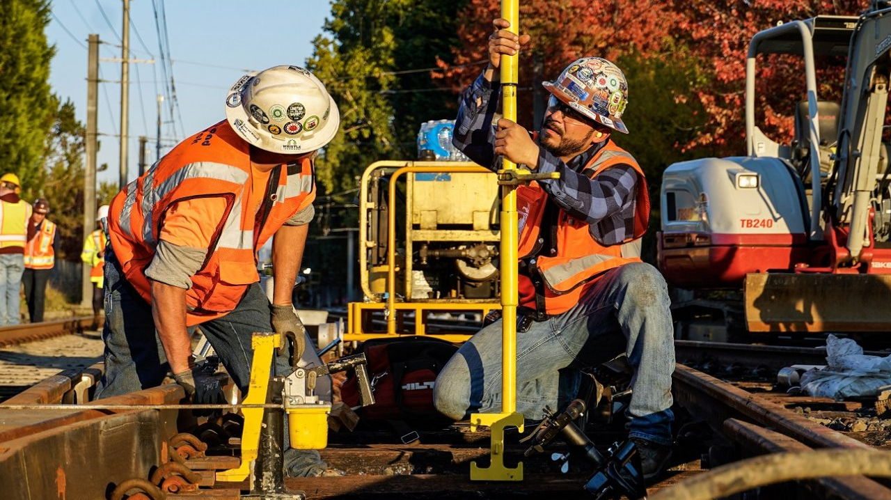Construction crews working on A Better Red MAX reliability and extension project.