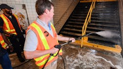 Crews deep cleaning a MTA station Crews deep cleaning a MTA station