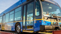 TransLink&rsquo;s new battery-electric bus being delivered from Quebec