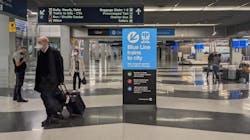 A new sign along the paths from O’Hare’s baggage claim areas A new sign along the paths from O’Hare’s baggage claim areas