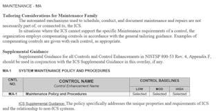 The OT-CMF draws from NIST standards. This is an example of a control from NIST 800-53.