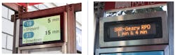 New LCD displays (left) are replacing the previous Muni information displays (right). New LCD displays (left) are replacing the previous Muni information displays (right).