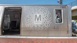 A 7000-series railcar at Falls Church Station.