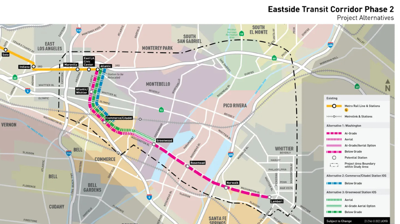 Map for the Eastside Transit Corridor Phase 2 Project.