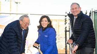 Sen. Charles Schumer, Gov. Kathy Hochul and MTA Chair and CEO Janno Lieber