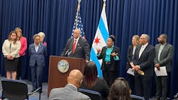 CTA President Dorval R. Carter Jr. speaks following the Chicago City Council&apos;s approval to establish a Transit TIF district to help fund CTA&apos;s Red Line Extension to 130th Street.