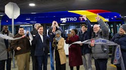 Officials celebrate the opening of Metro Transit&apos;s fifth BRT line, the D Line, which will connect two major transit hubs - Mall of America to Brooklyn Transit Center - along an 18-mile corridor.