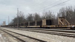 Rail being delivered in January 2022 for the South Shore Double Track project.