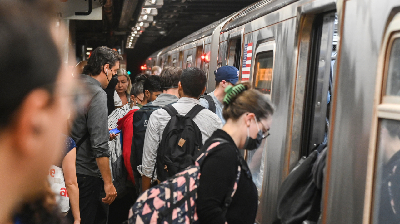 Citizens boarding MTA train