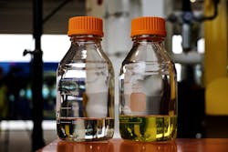 Renewable diesel (left) is chemically identical to petroleum but contains nearly no fossil carbon
