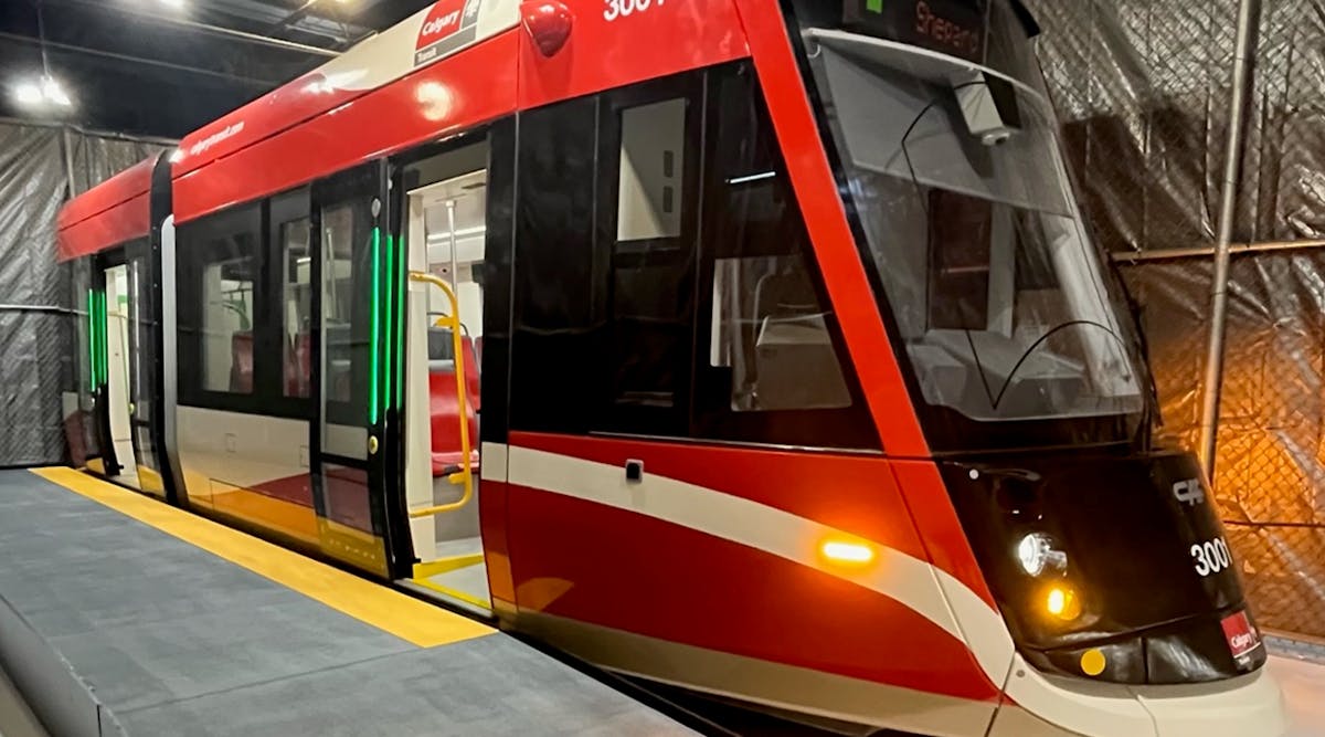 A mock-up of Calgary&apos;s Green Line LRVs was unveiled in late November. The mock-up will validate technical requirements and the cab has been designed to split from the rest of the mock-up to be used for training future train operators.